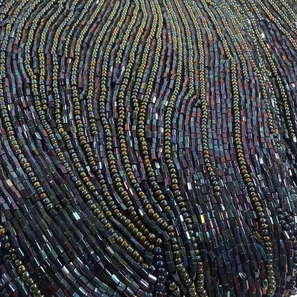 Vintage 90s Beaded Peacock Purse Blue Gold Crossbody Evening Bag - Picture 5 of 10